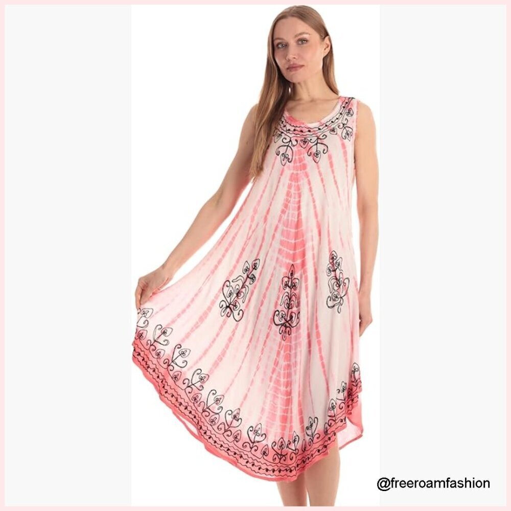 Rayon Sundress with Embroidery, Sleeveless V-Neck, Loose Fit Summer Dress